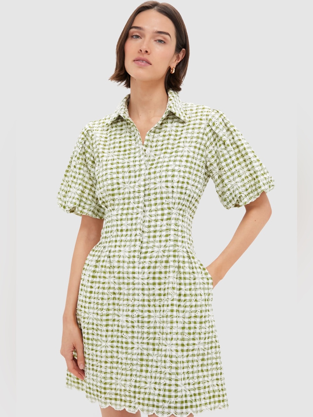 NEW TUCKERNUCK Embroidered Floral Green Gingham Mini Delaney Dress Size XXL